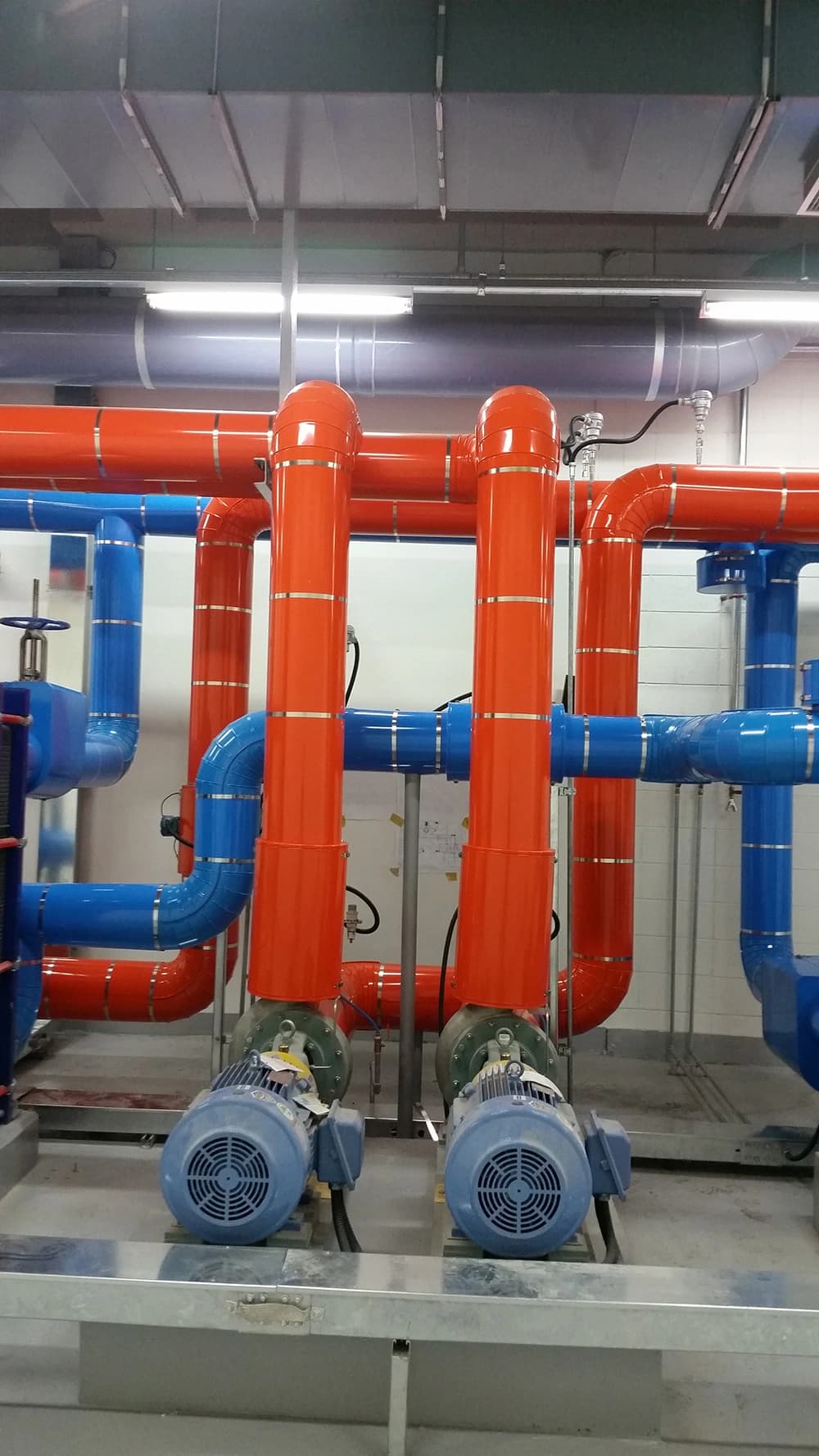 Red and blue clad pipework